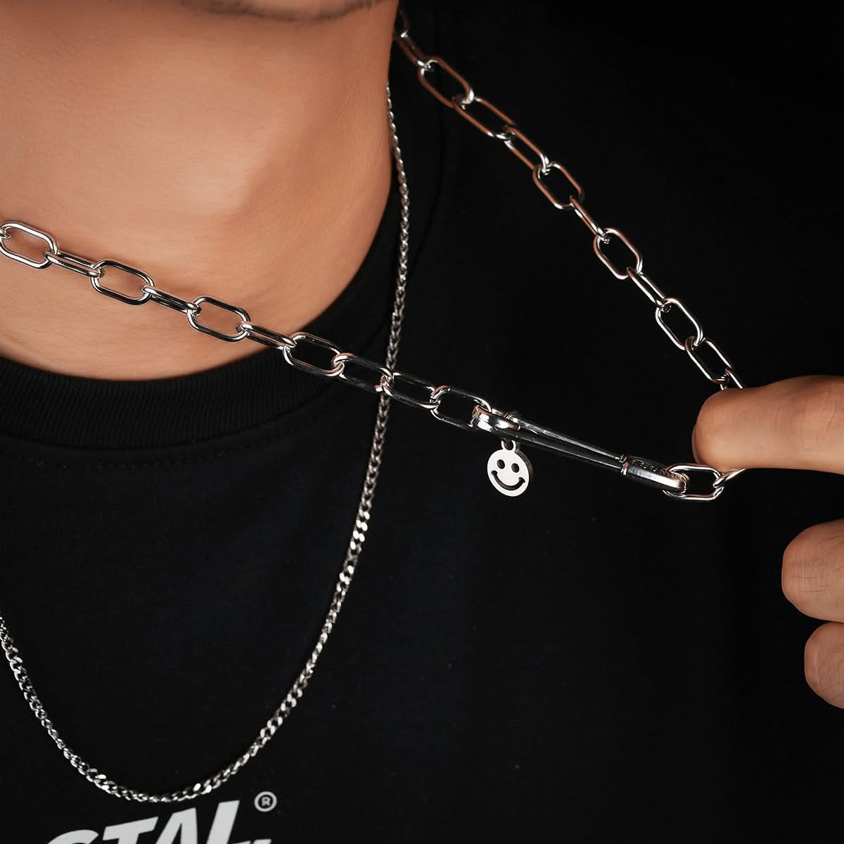 Men's Smiley Face Pendant Double-Layer Necklace – Hip-Hop Chain