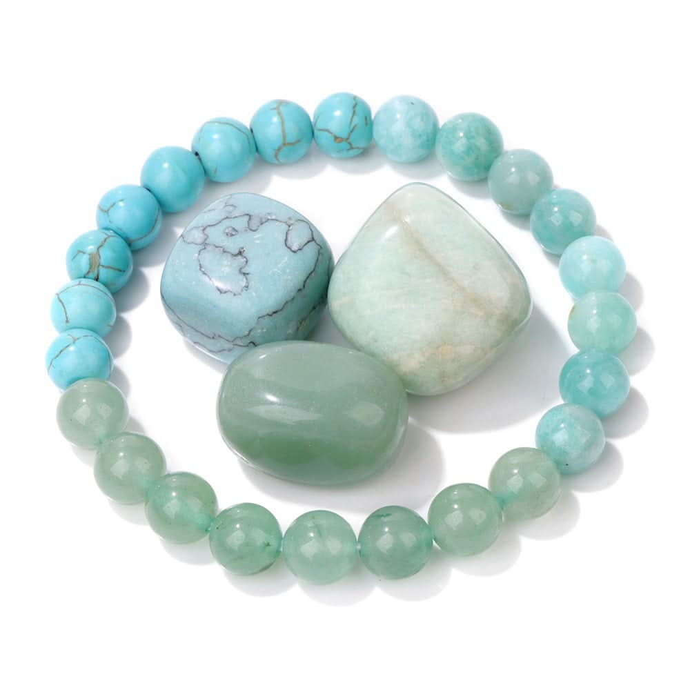 Unisex Boho Natural Stone Bracelet Set – Raw Agate & Volcanic Beads