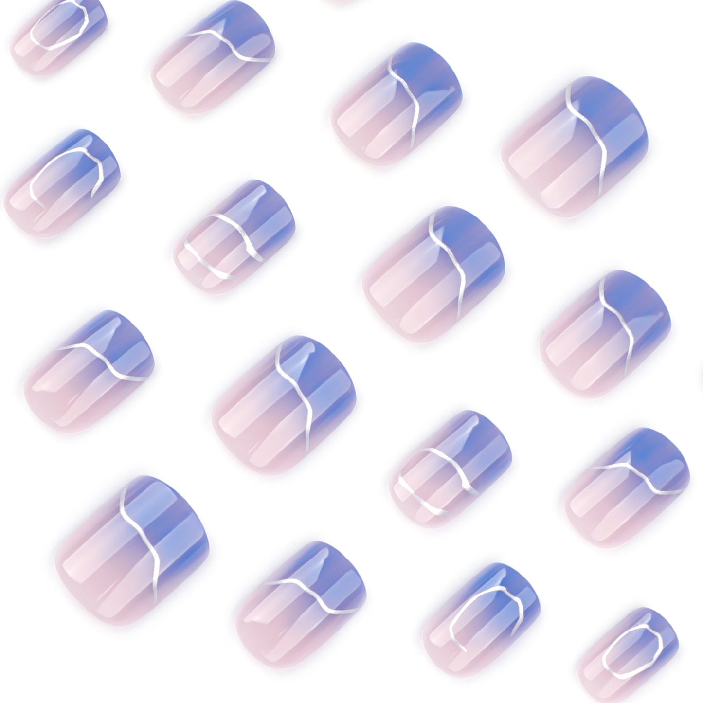 Blue Marble Press-On Nails – Short Square Artistic Swirl Design, Glossy Finish