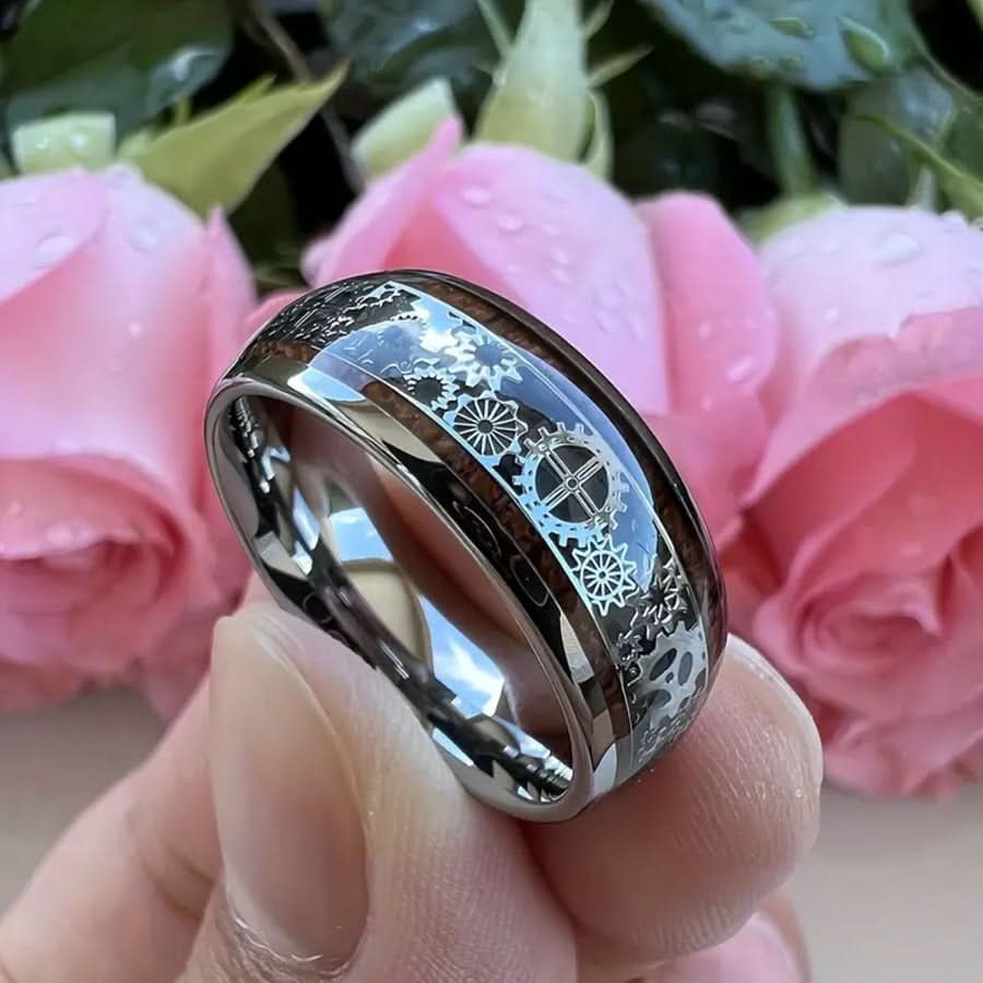 Men's 8mm Stainless Steel Gear Ring