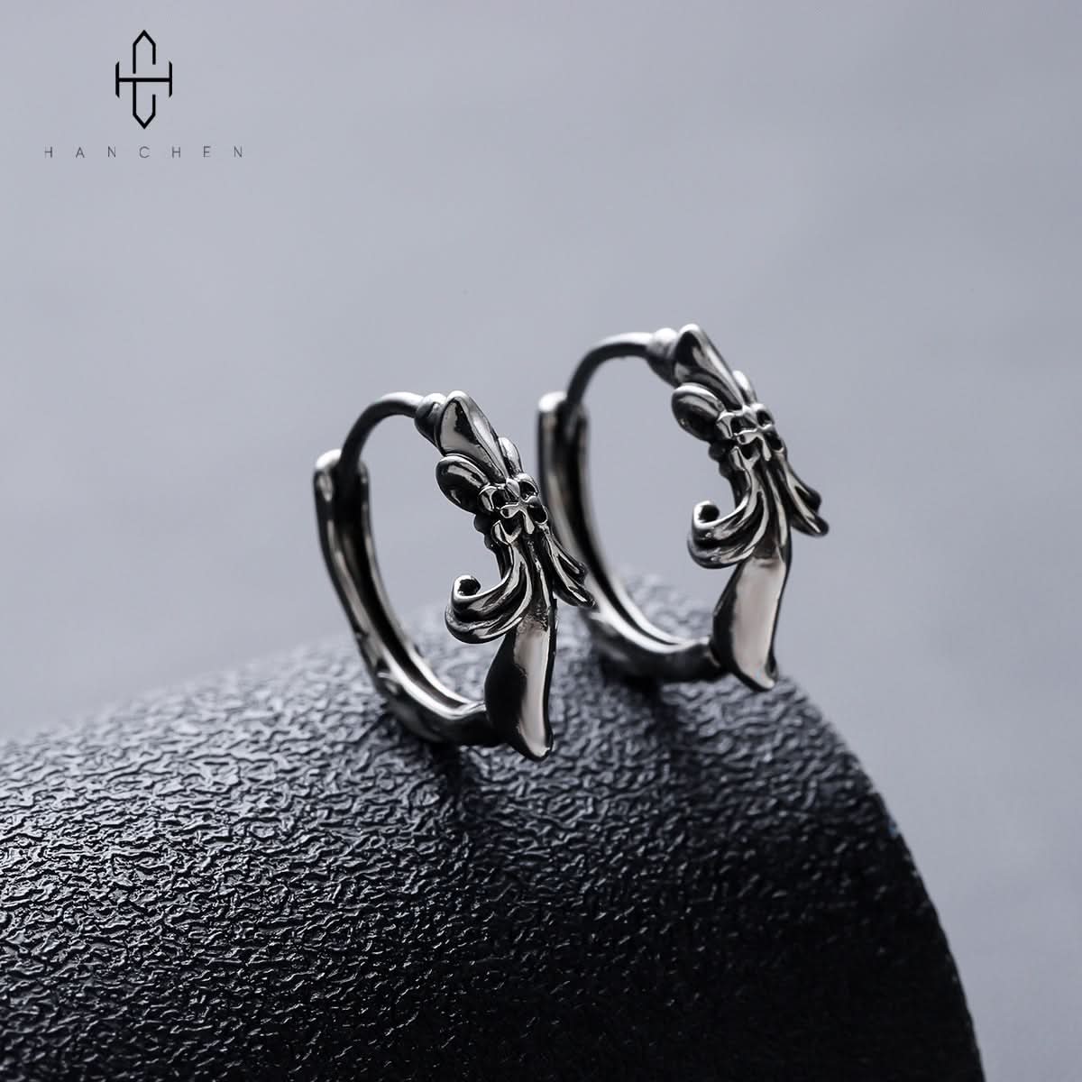 Men’s Cross Flower Hoop Earrings – Retro Hip-Hop Style