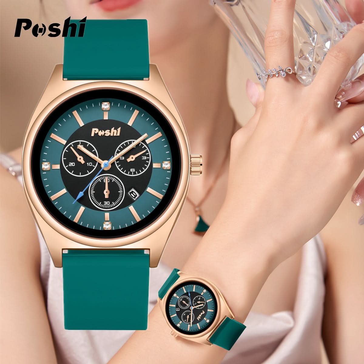 Women’s Fashion Quartz Watch – Waterproof Silicone Strap, Calendar Display