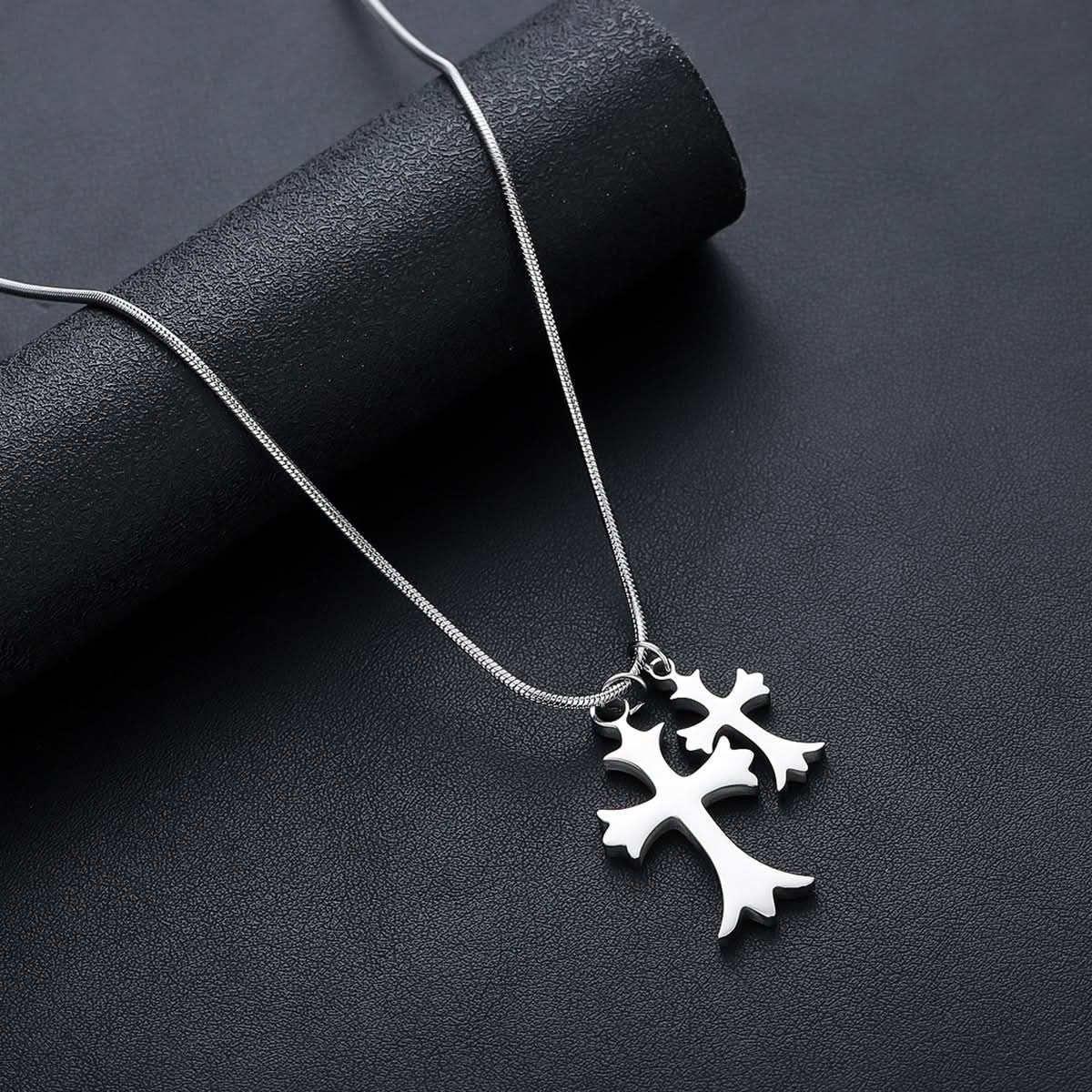 Men’s Double Cross Pendant Necklace & Bracelet – Hip-Hop Fashion Jewelry