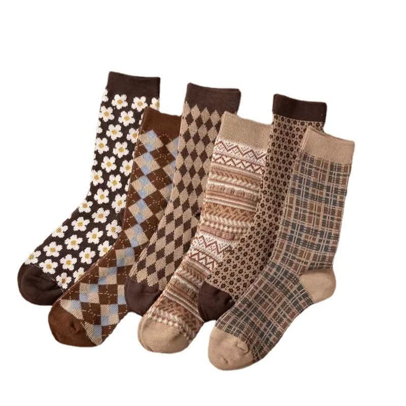 Pack of 6 Retro Mid-Tube Socks for Women
