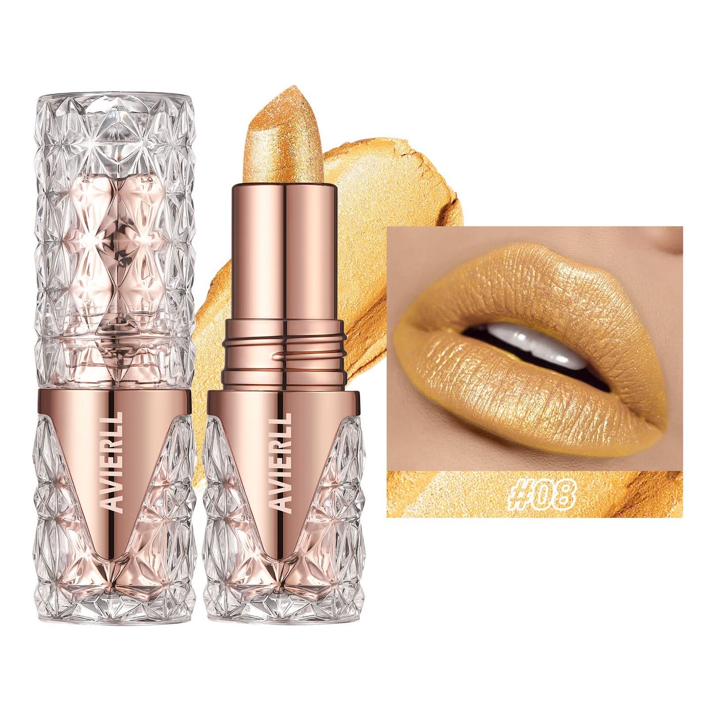 AVIERLL Glitter Lipstick – Long-Lasting, Waterproof, High-Shine Pearlescent Lip Color
