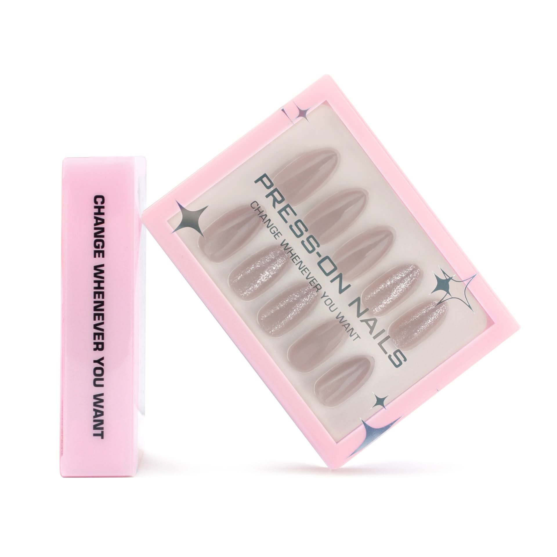 Reusable Short Almond Press-On Nails – Elegant Beige Fake Nails
