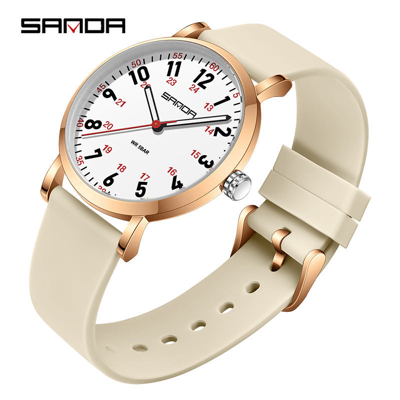 Sanda Women’s Luxury Quartz Watch – Elegant Waterproof Silicone Strap Fashion Watch
