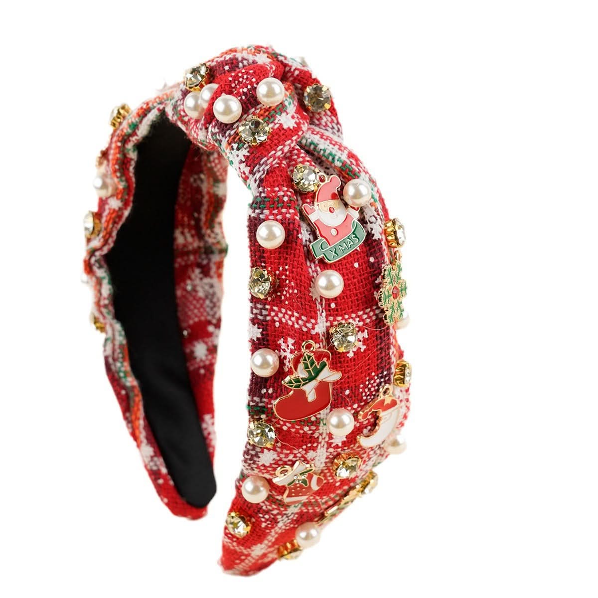 Christmas Pearl Diamond Knotted Headband for Women