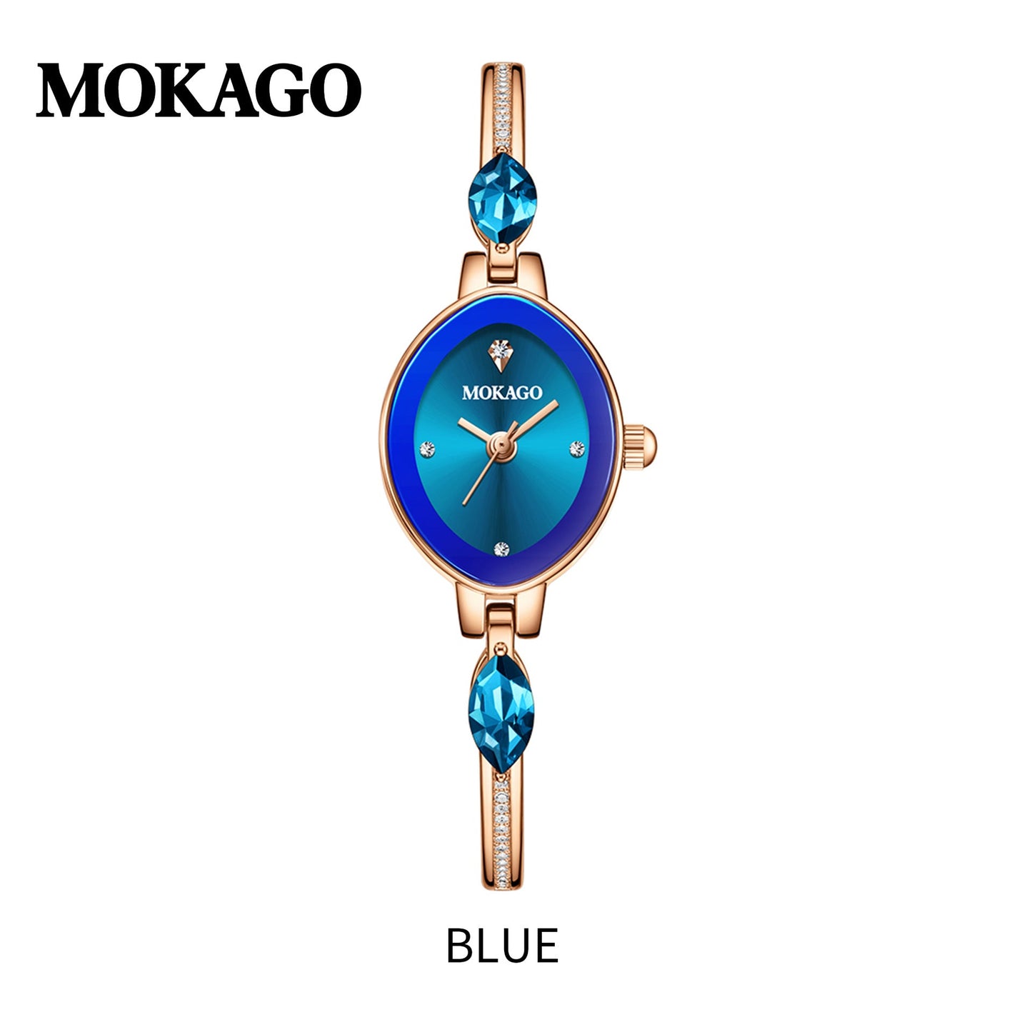 Mokago Luxury Women’s Crystal Bracelet Watch – Waterproof, Slim Oval Dial Timepiece