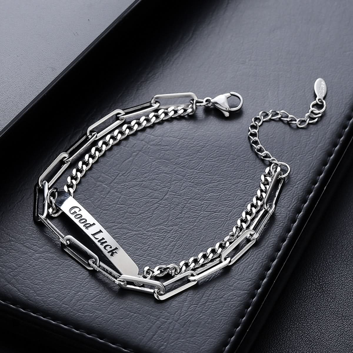 Titanium Steel Double-Layer Silver Letter Bracelet – Unisex