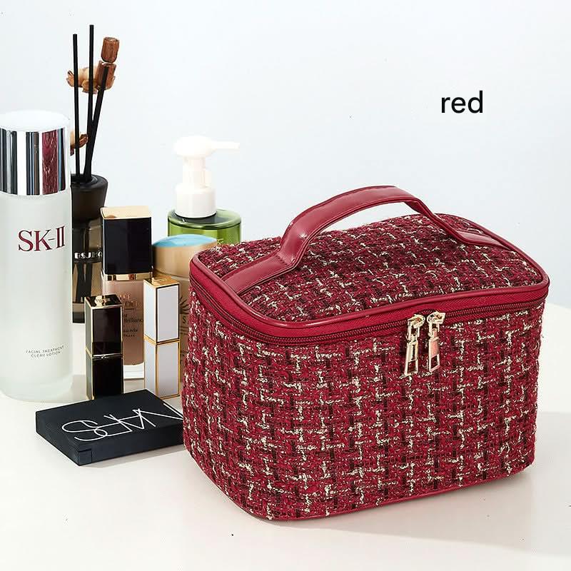 Large Capacity Plaid Makeup Bag – Stylish and Portable for Men & Women