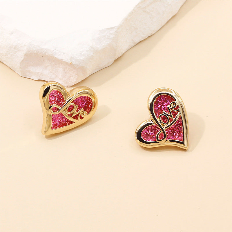 Women’s French Retro Heart Earrings – Zircon Alloy Fashion Jewelry