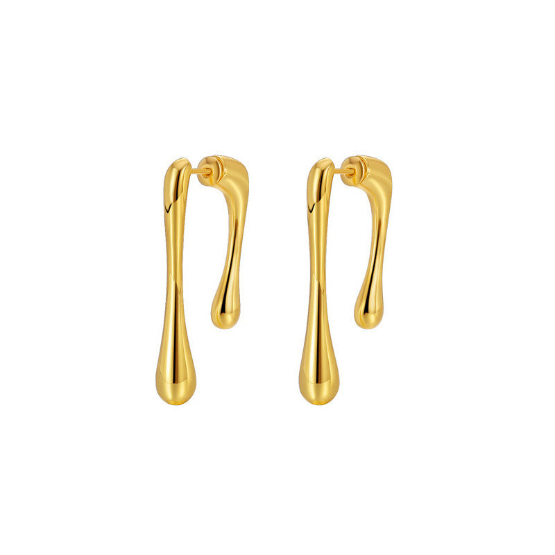 Women’s Geometric Earrings – Gold Asymmetrical Metal Line Design