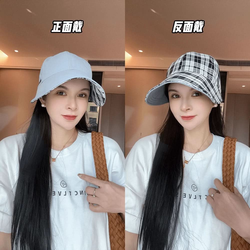 Women's Plaid Double-Sided Fisherman Hat – Retro Embroidered Hat