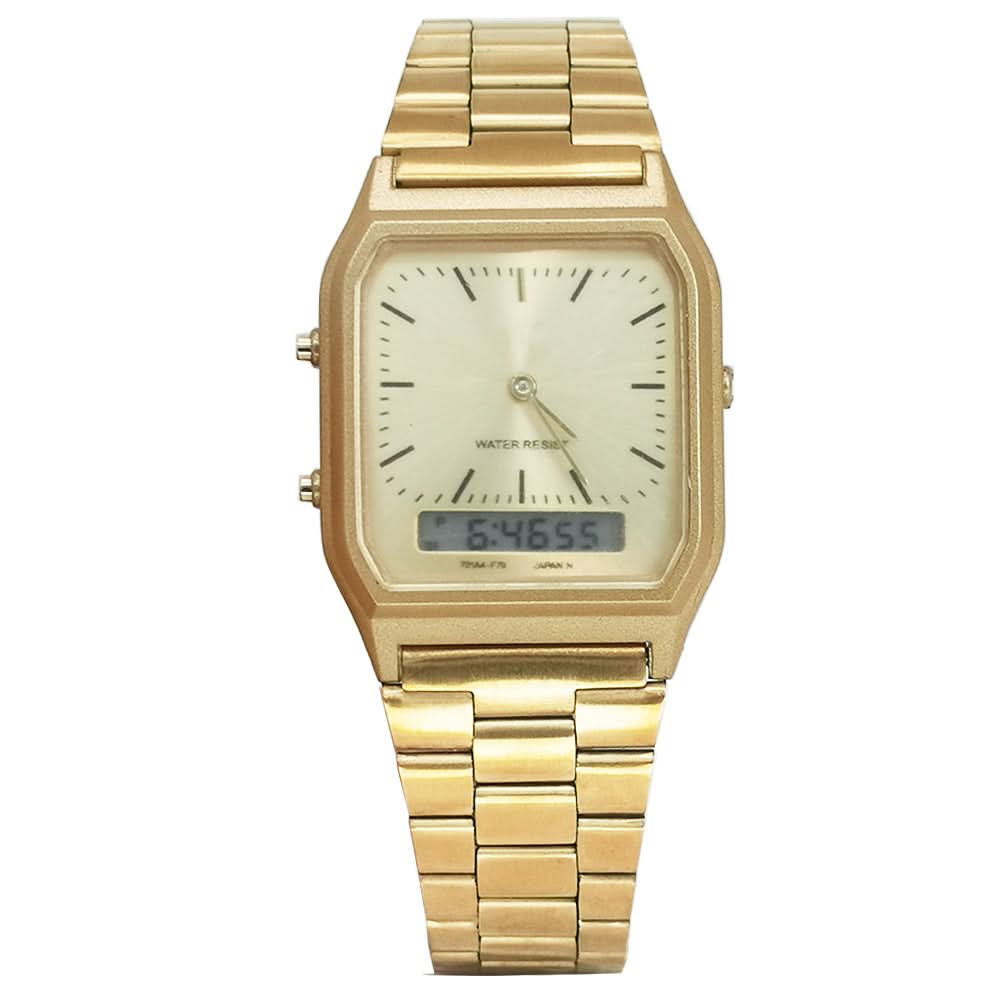 Men’s Classic Retro Golden Electronic Watch with Steel Band