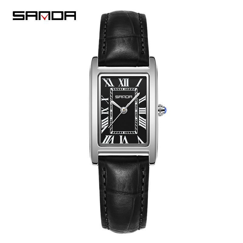SANDA Retro Square Quartz Watch – Leather Strap Casual Watch for Men & Women