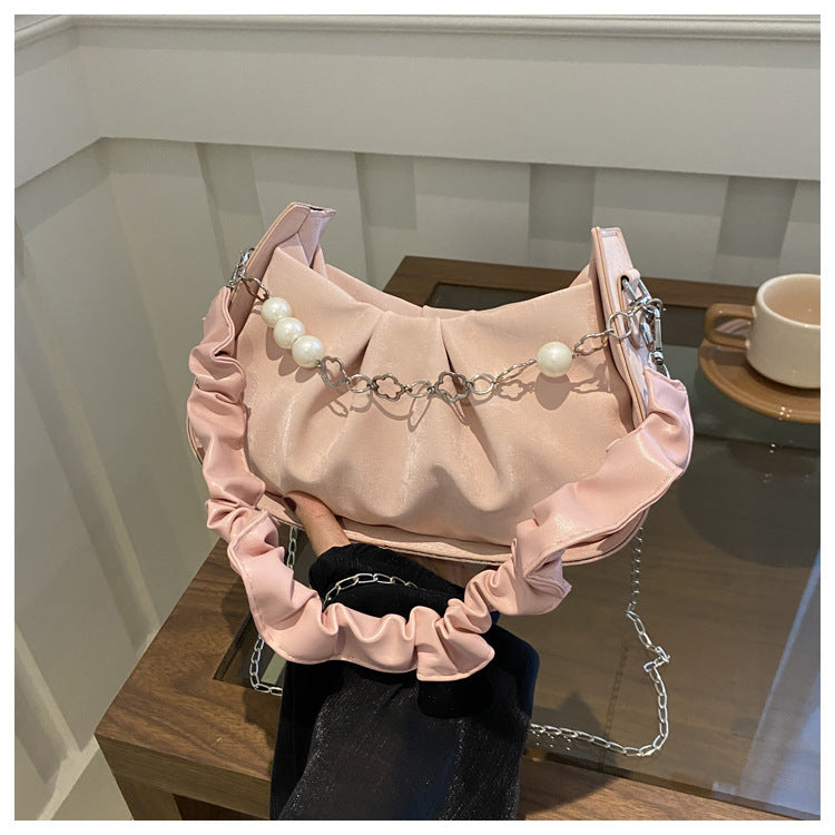 Women's Velvet Pleated Shoulder Bag – Small Chain Underarm Purse for Summer Outfits