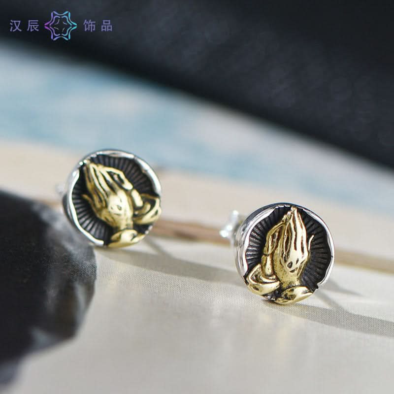 Men’s Praying Hands Stud Earrings – Spiritual Jewelry