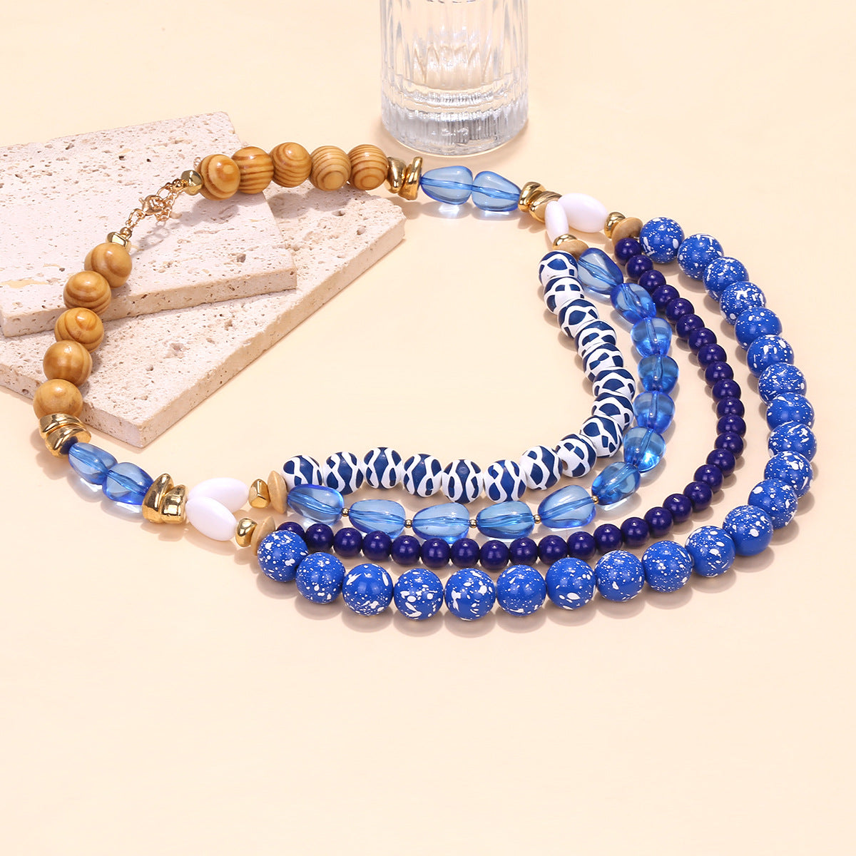 Bohemian Blue Beaded Layered Necklace – Fashion Statement Jewelry for Women