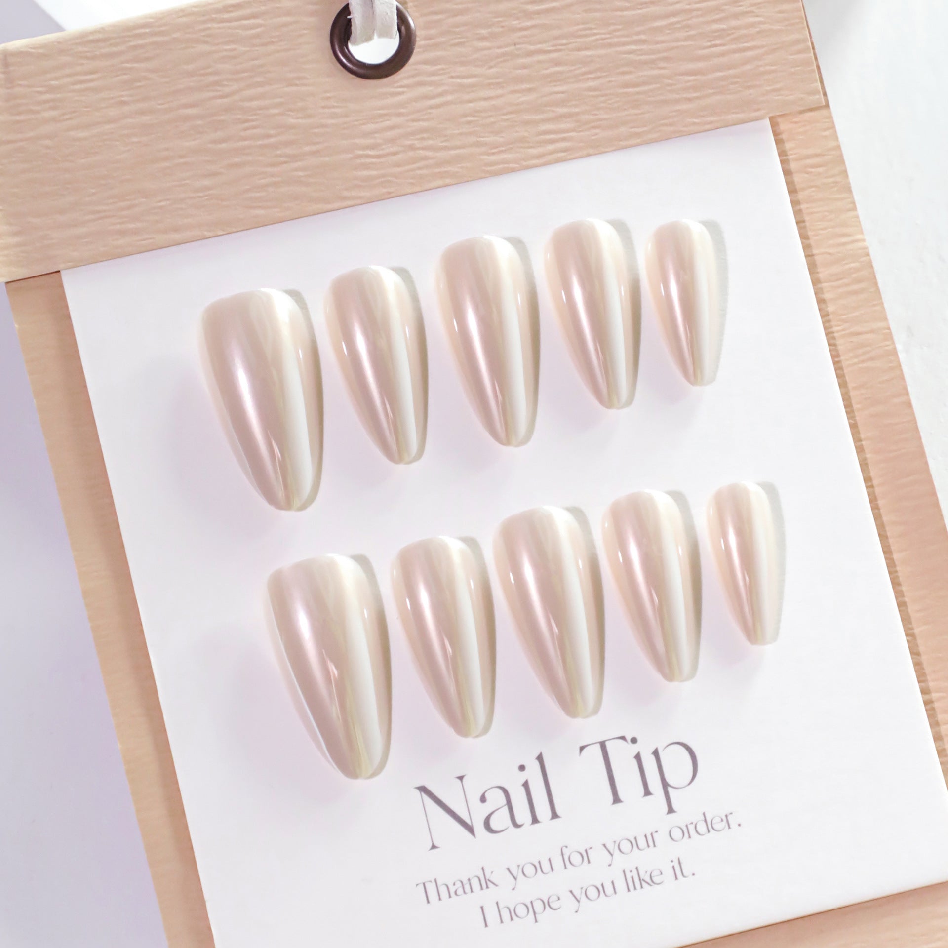 Pearl White Chrome Press-On Nails – Long Almond Glossy Acrylic Set