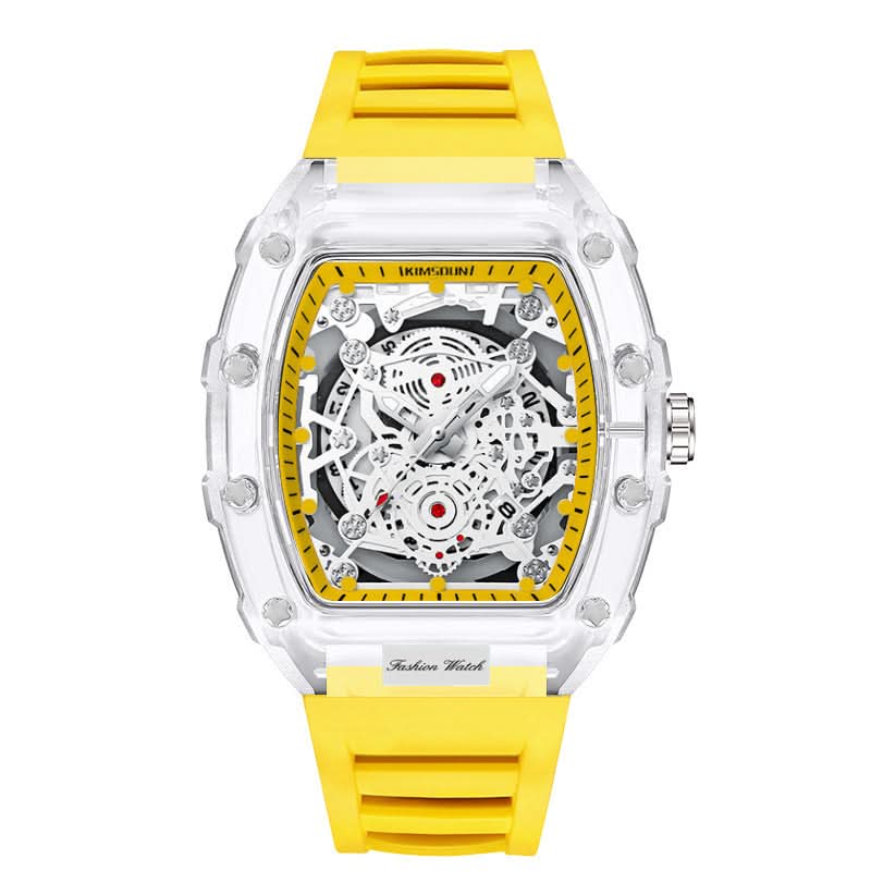 Men’s Fashion Barrel-Shaped Quartz Watch – Luminous Transparent Dial