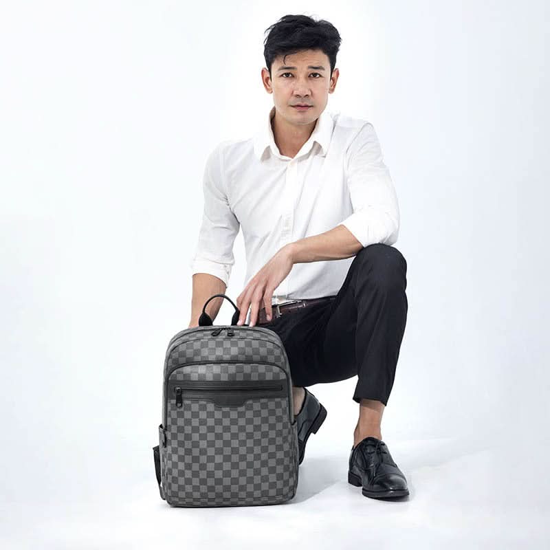 Men’s Large-Capacity PU Leather Backpack – 15-Inch Laptop Travel Bag