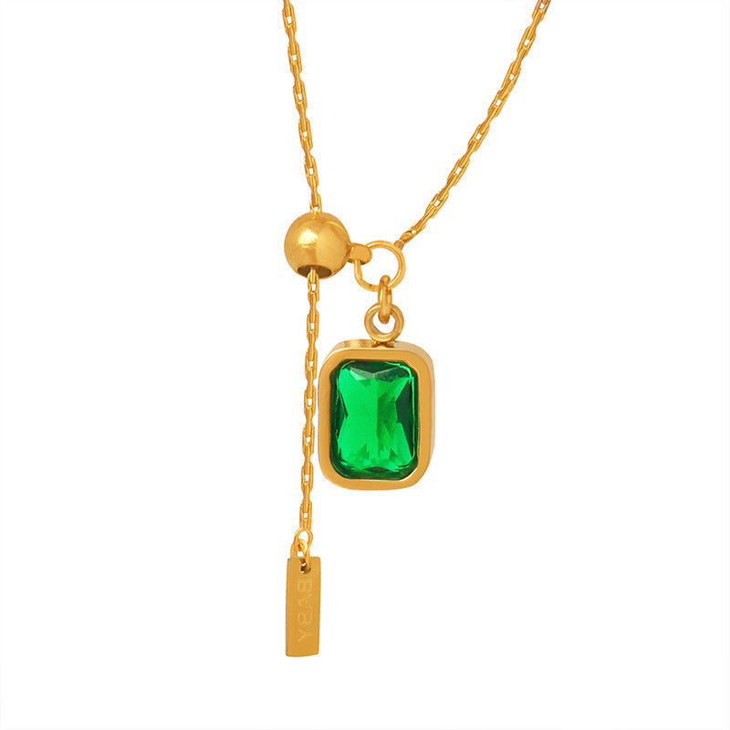 Green Emerald Drop Pendant Necklace – Titanium Steel Minimal Chic Jewelry