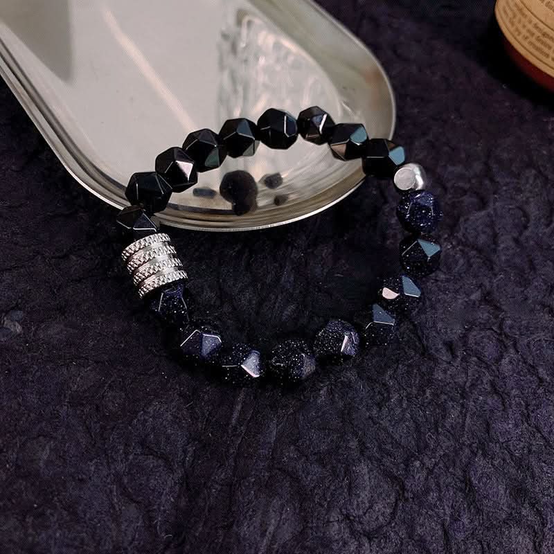 Black Beaded Bracelet – Faceted Stone Hexagon Design