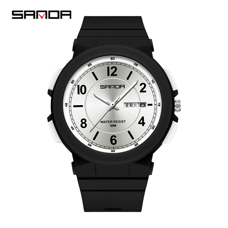 Sanda Dual Calendar Quartz Watch – Waterproof Student Watch with Analog Display