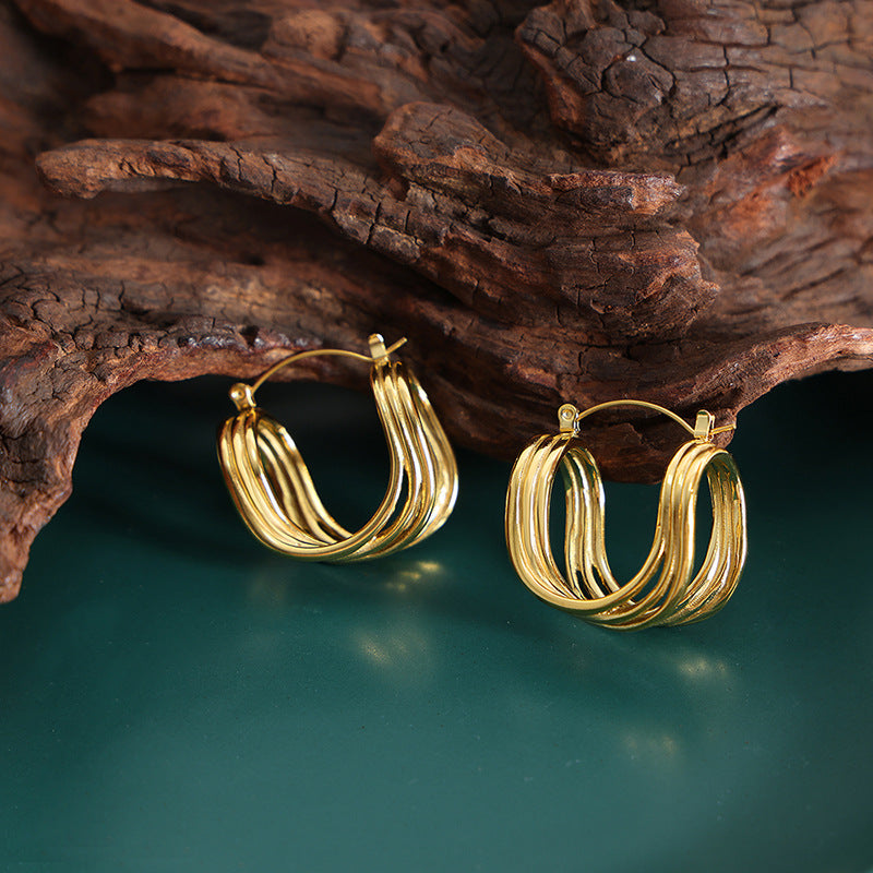 Wave Loop Retro Hoop Earrings – Twisted Curve U-Shape, Fashion Jewelry for Women