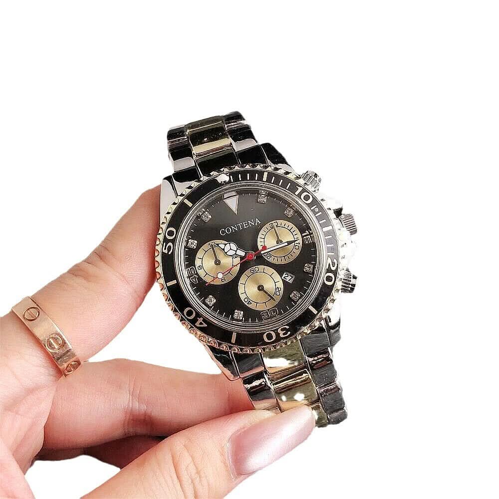 Unisex Three-Eye Quartz Watch with Steel Strap