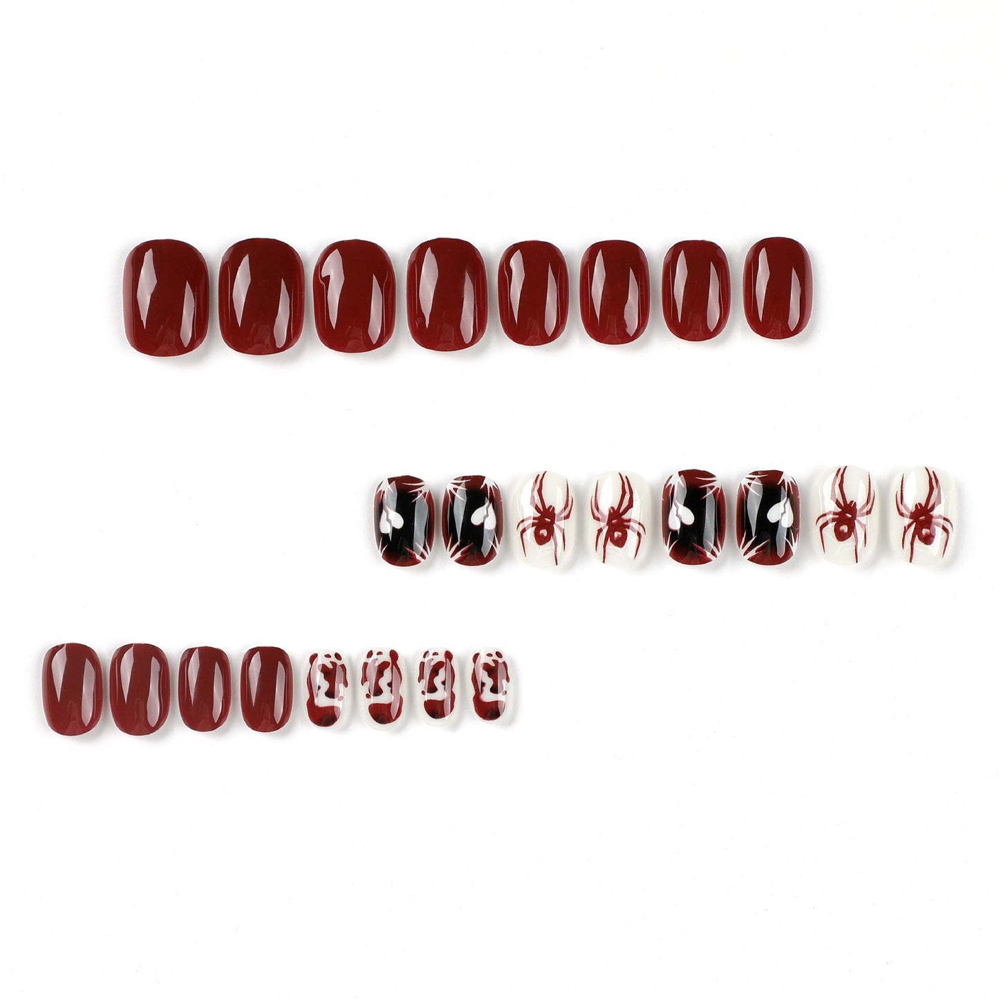 Spider & Heart Press-On Nails – Glossy Red & White Nail Art Set