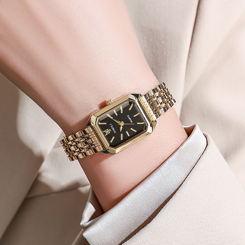 Women’s Square Dial Luxury Quartz Watch – Alloy Steel Strap, Fashion Student Style