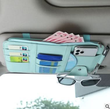 PU Leather Car Sun Visor Organizer – Card and Glasses Holder