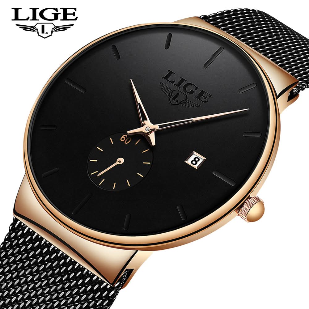 Men’s Sports Quartz Watch – Mesh Stainless Steel Strap, Round Dial Watch