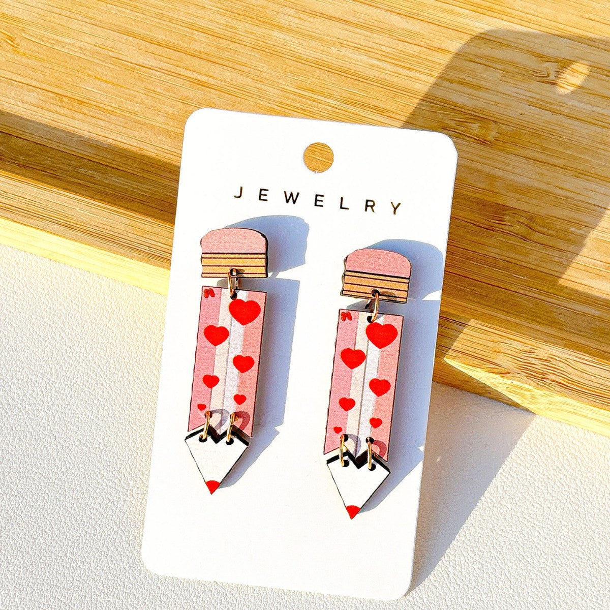 Valentine’s Day Wooden Earrings for Women – Tassel Double Ring Jewelry