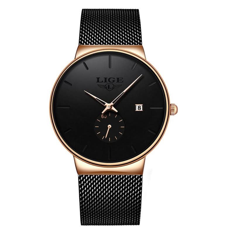 Men’s Sports Quartz Watch – Mesh Stainless Steel Strap, Round Dial Watch