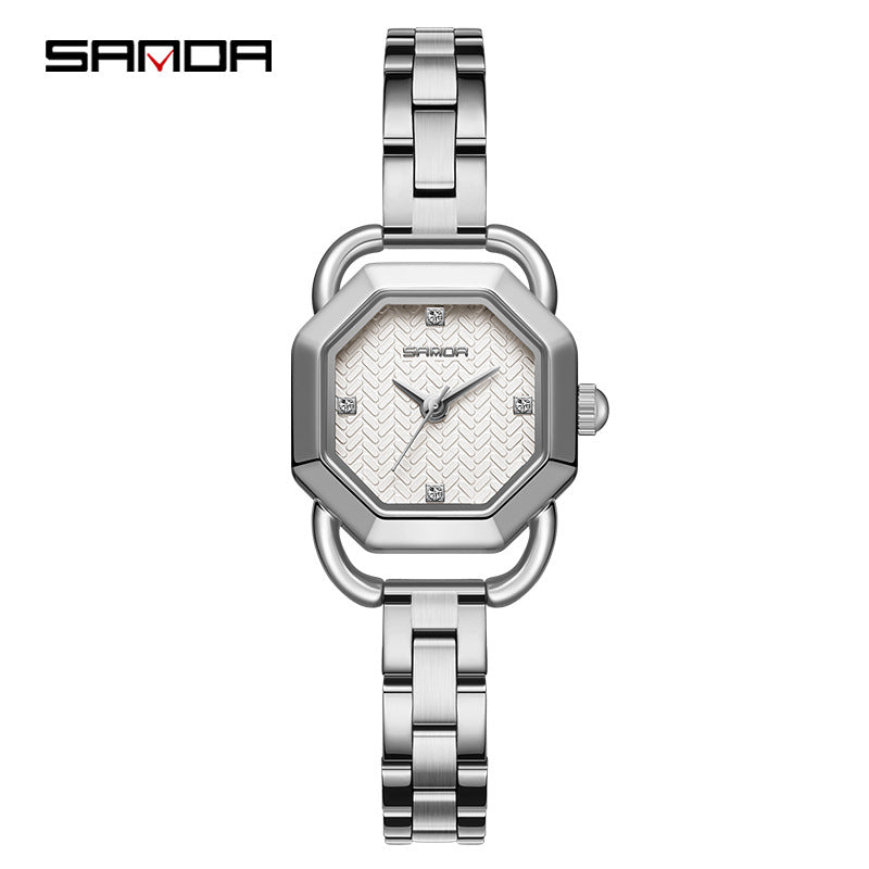 Sanda Women’s Stainless Steel Quartz Watch – Octagonal Dial, Waterproof Analog Watch