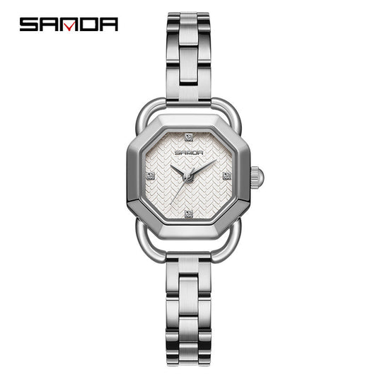 Sanda Women’s Stainless Steel Quartz Watch – Octagonal Dial, Waterproof Analog Watch