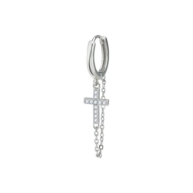 Men’s Stylish Cross Chain Earrings with Tassels – Hip-Hop Diamond Stud