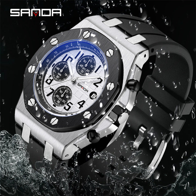 Sanda Men’s Sports Quartz Watch – Luminous Three-Eye Chronograph with Calendar