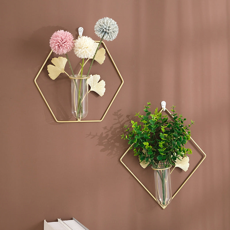 Nordic Gold Hydroponic Wall Vase – Modern Ginkgo Leaf Wall Decor