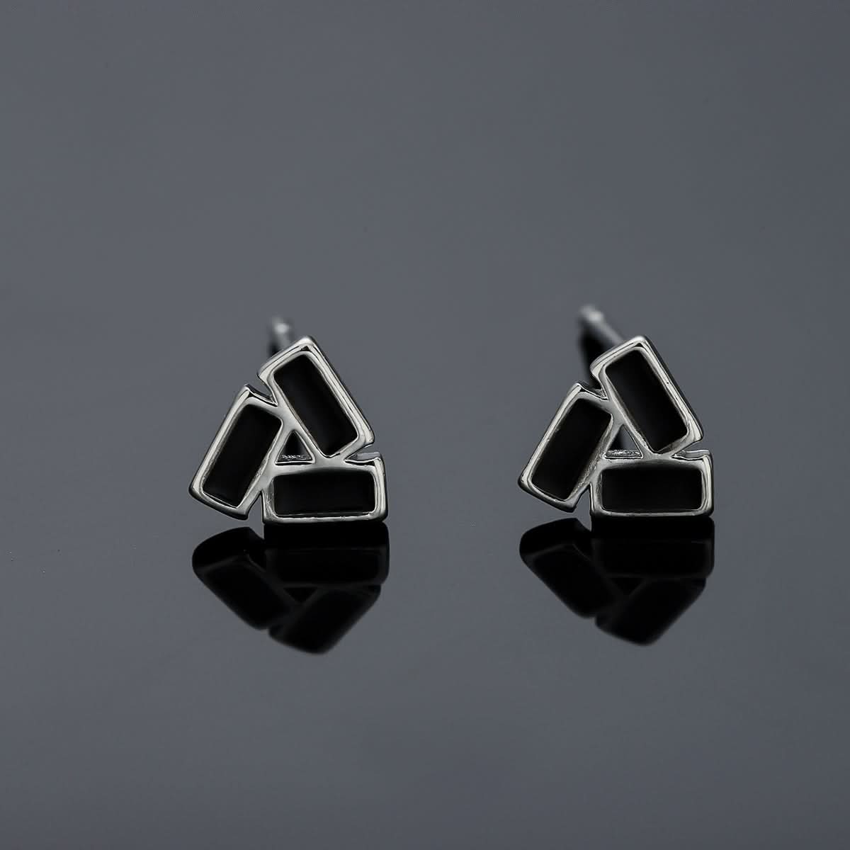 Men's Black Triangle Stud Earrings – Geometric Hip-Hop Jewelry