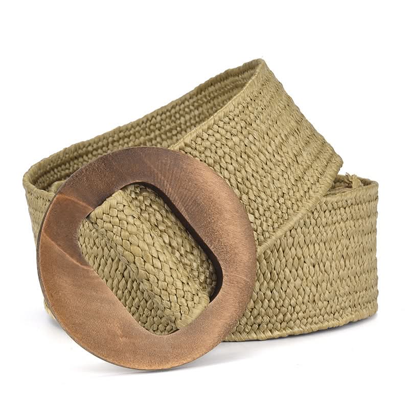 Women's Woven Elastic Belt – Stretch Waistband with Wooden Buckle