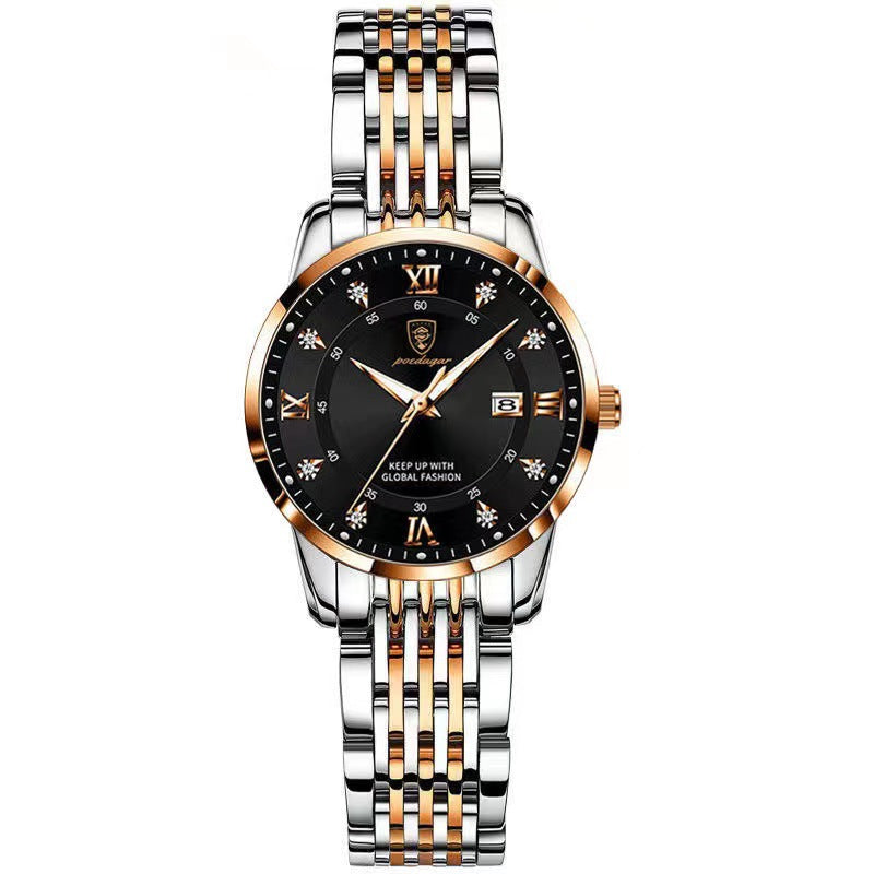 Ultra-Thin Women’s Elegant Stainless Steel Watch with Calendar & Luminous Dial