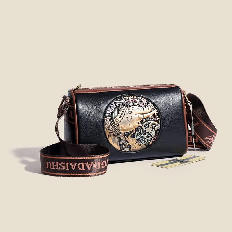 Women's Retro Embossed Handbag – Shoulder Bag with Elephant Design