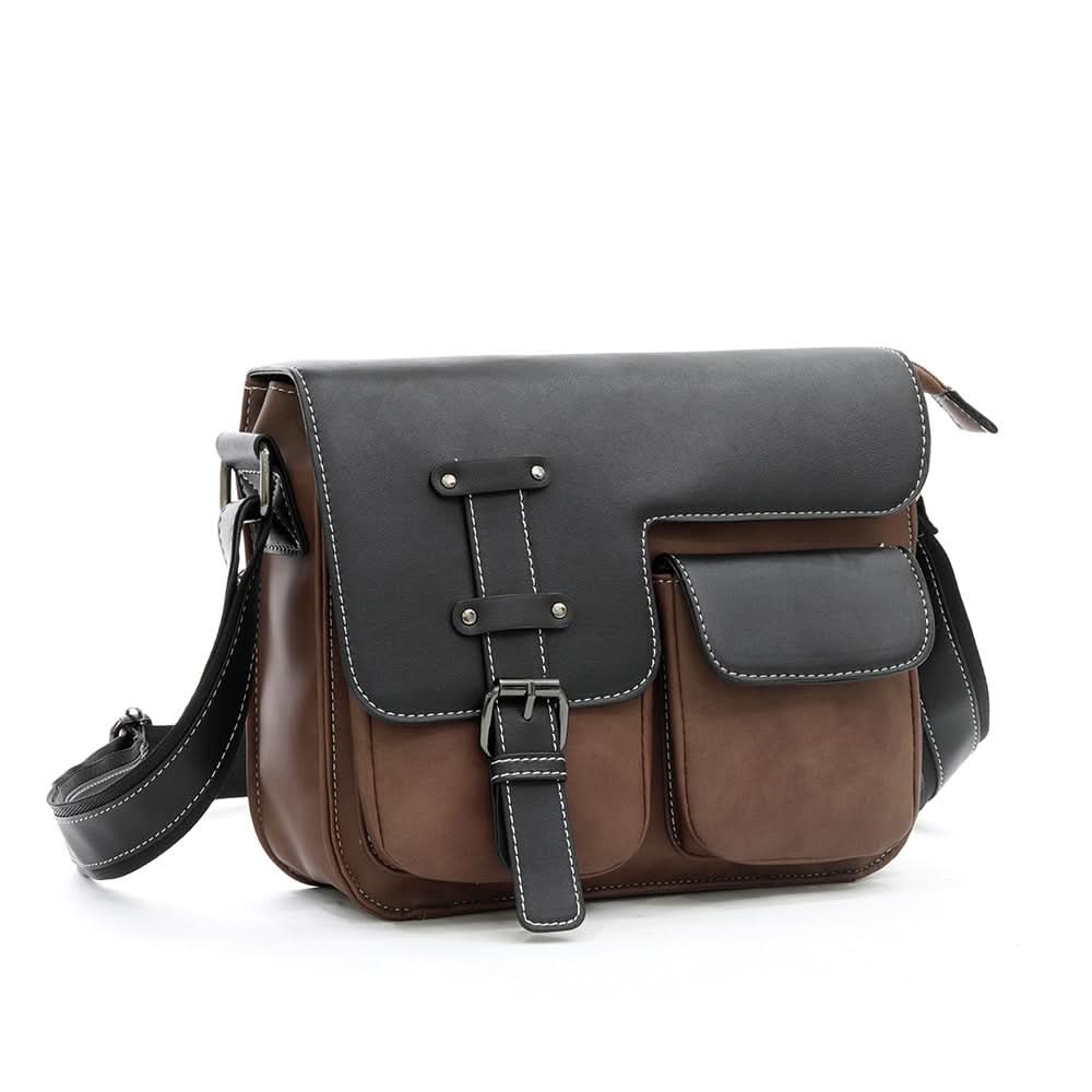 Men's Frosted PU Leather Shoulder Bag – Multi-Pocket