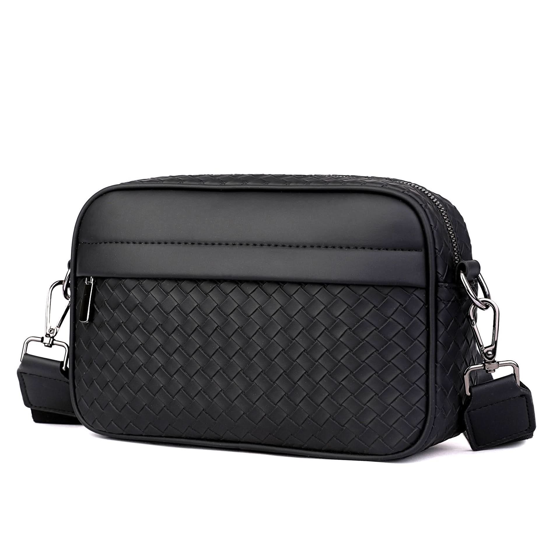 Men’s Trendy PU Plaid Crossbody Bag – Korean Style Small Messenger
