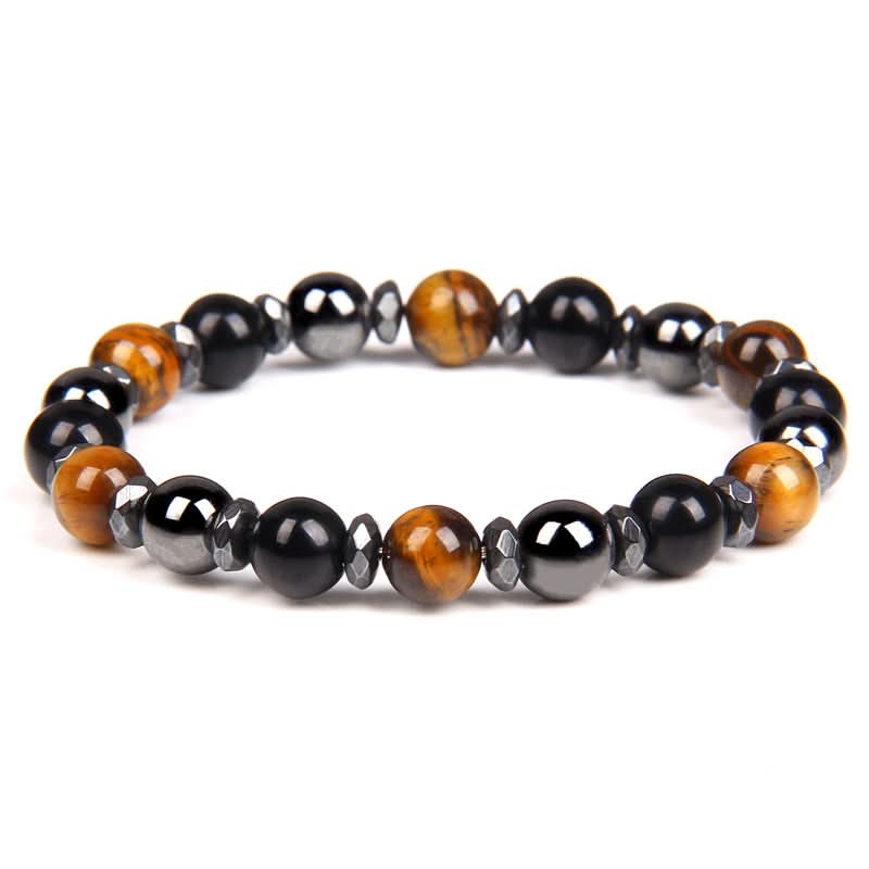 Men’s Tiger Eye & Black Agate Bracelet – Natural Stone Beaded Bracelet