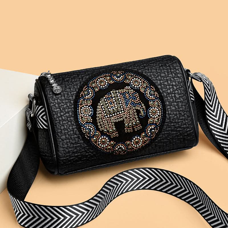 Women's Diamond-Embellished Crossbody Bag – With Wide Shoulder Strap